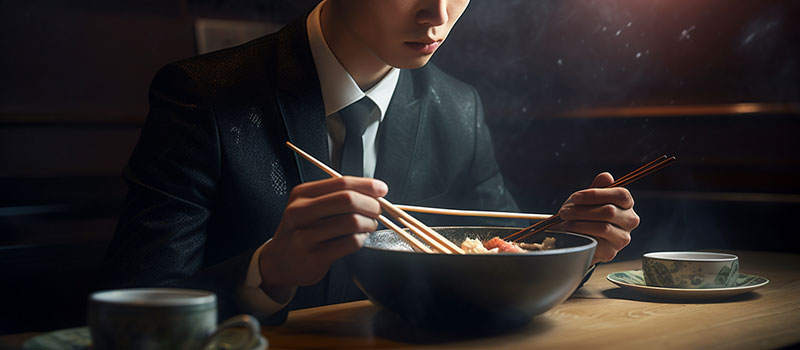 ラーメンを食べるシーンの写真です